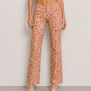 NWT Gretchen Scott Gripe Less Sea Sway Pants XS 4 Pink Lime Coastal Resort Chic